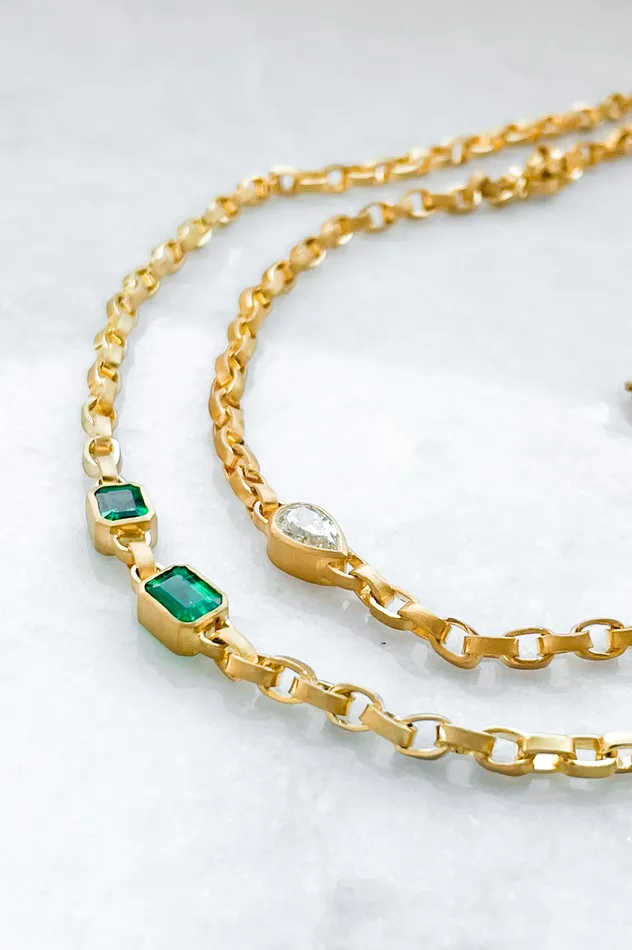 Necklaces DARIUS Double Emerald Signature Chain Necklace Necklaces DARIUS Double Emerald Signature Chain Necklace