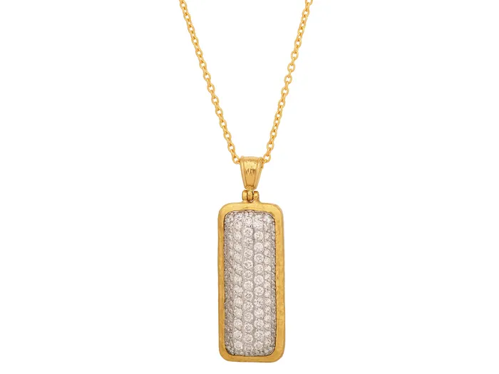 Necklaces GG GOLD NEW GURHAN Pointelle Gold Diamond Pave Pendant Necklace 41x13mm Rectangle Necklaces GG GOLD NEW GURHAN Pointelle Gold Diamond Pave Pendant Necklace 41x13mm Rectangle
