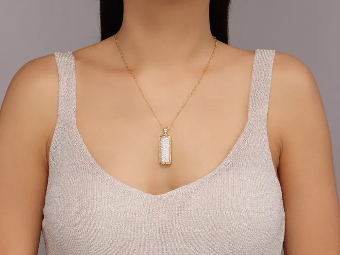 Necklaces GG GOLD NEW GURHAN Pointelle Gold Diamond Pave Pendant Necklace 41x13mm Rectangle Necklaces GG GOLD NEW GURHAN Pointelle Gold Diamond Pave Pendant Necklace 41x13mm Rectangle