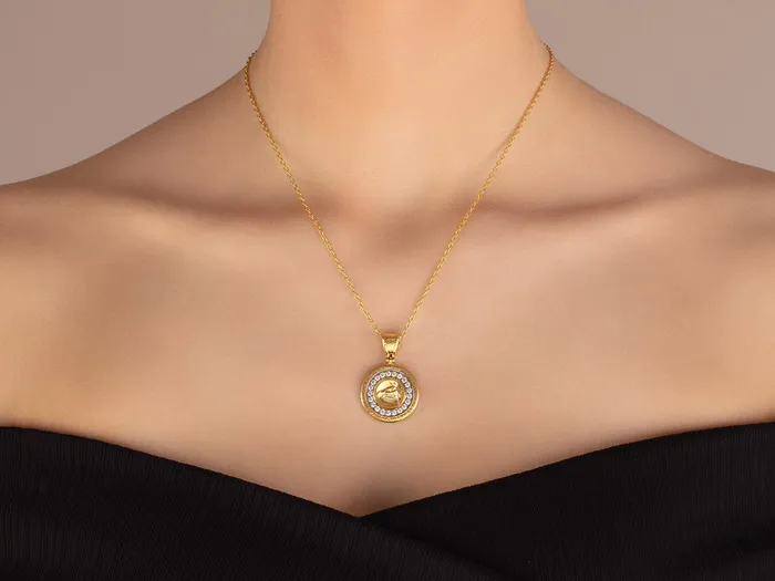 Necklaces GG GOLD OOAK GURHAN Antiquities Gold Crystal Intaglio Pendant Necklace 13mm Round set in Wide Frame Horse Necklaces GG GOLD OOAK GURHAN Antiquities Gold Crystal Intaglio Pendant Necklace 13mm Round set in Wide Frame Horse