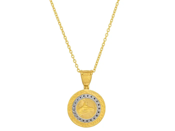 Necklaces GG GOLD OOAK GURHAN Antiquities Gold Crystal Intaglio Pendant Necklace 13mm Round set in Wide Frame Horse Necklaces GG GOLD OOAK GURHAN Antiquities Gold Crystal Intaglio Pendant Necklace 13mm Round set in Wide Frame Horse