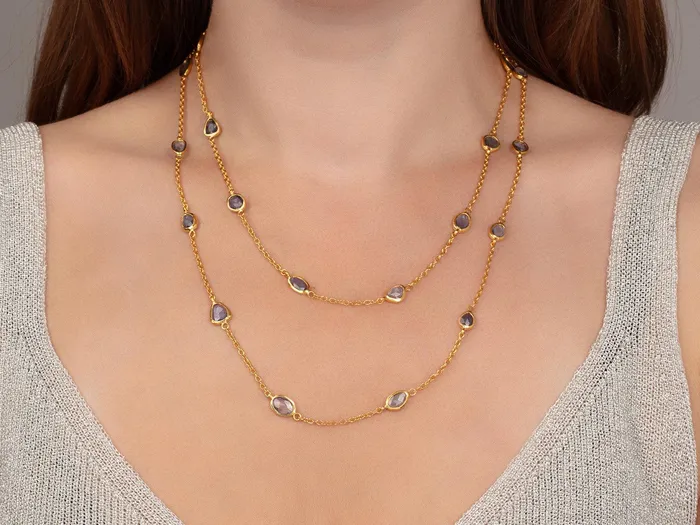 Necklaces GG GOLD OOAK GURHAN Elements Gold Sapphire Station Long Necklace Thin Chain Necklaces GG GOLD OOAK GURHAN Elements Gold Sapphire Station Long Necklace Thin Chain