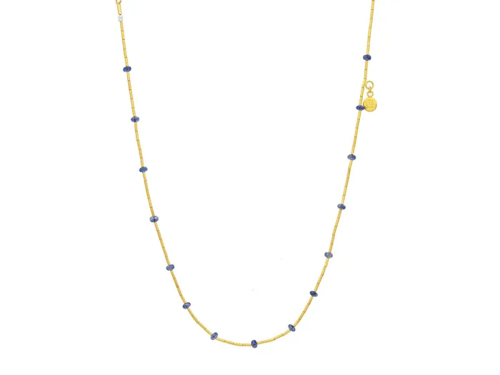 Necklaces GG GOLD TRAD GURHAN Rain Gold Single Strand Short Necklace Thin Gold Tubes Sapphire Necklaces GG GOLD TRAD GURHAN Rain Gold Single Strand Short Necklace Thin Gold Tubes Sapphire