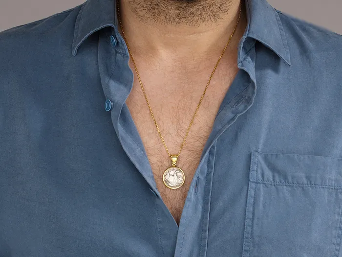 Necklaces GURHAN Mens Gold Coin Pendant Necklace 21mm Round GG GOLD OOAK