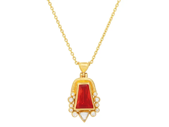 Necklaces GURHAN Muse Gold Opal Pendant Necklace 13x10mm Amorphous set in Wide Frame GG GOLD OOAK Necklaces GURHAN Muse Gold Opal Pendant Necklace 13x10mm Amorphous set in Wide Frame GG GOLD OOAK
