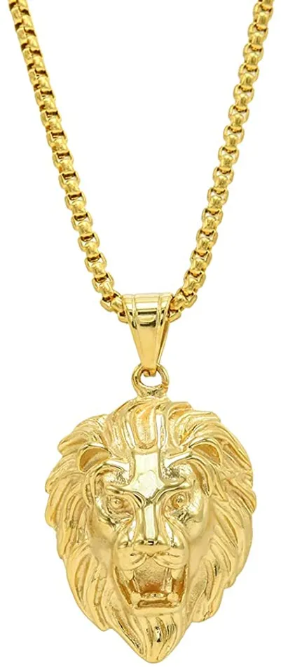 Necklaces New Top Quality Mens Gold Flat Chain Lion Head Pendant Necklace Hip Hop Casual Fashion Necklace Jewelry sparklingselections Necklaces New Top Quality Mens Gold Flat Chain Lion Head Pendant Necklace Hip Hop Casual Fashion Necklace Jewelry sparklingselections