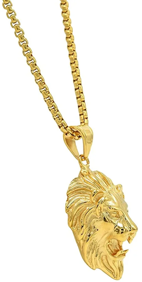 Necklaces New Top Quality Mens Gold Flat Chain Lion Head Pendant Necklace Hip Hop Casual Fashion Necklace Jewelry sparklingselections