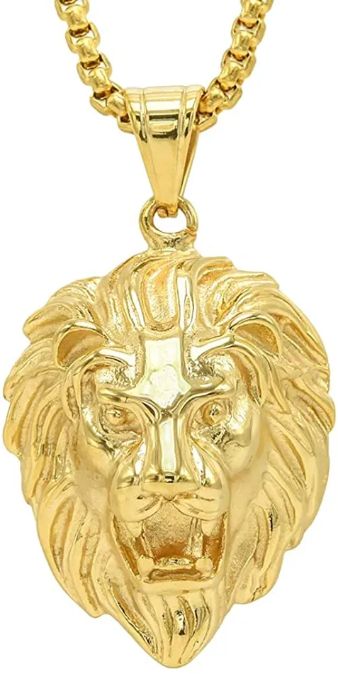 Necklaces New Top Quality Mens Gold Flat Chain Lion Head Pendant Necklace Hip Hop Casual Fashion Necklace Jewelry sparklingselections