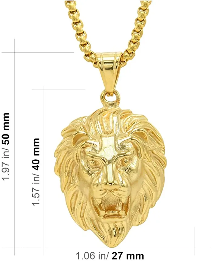 Necklaces New Top Quality Mens Gold Flat Chain Lion Head Pendant Necklace Hip Hop Casual Fashion Necklace Jewelry sparklingselections
