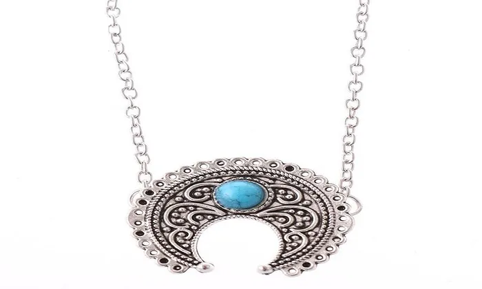 Necklaces sparklingselections Boho Silver Turquoise Hippie Bohemian Ethnic Moon Pendant Necklace Necklaces sparklingselections Boho Silver Turquoise Hippie Bohemian Ethnic Moon Pendant Necklace
