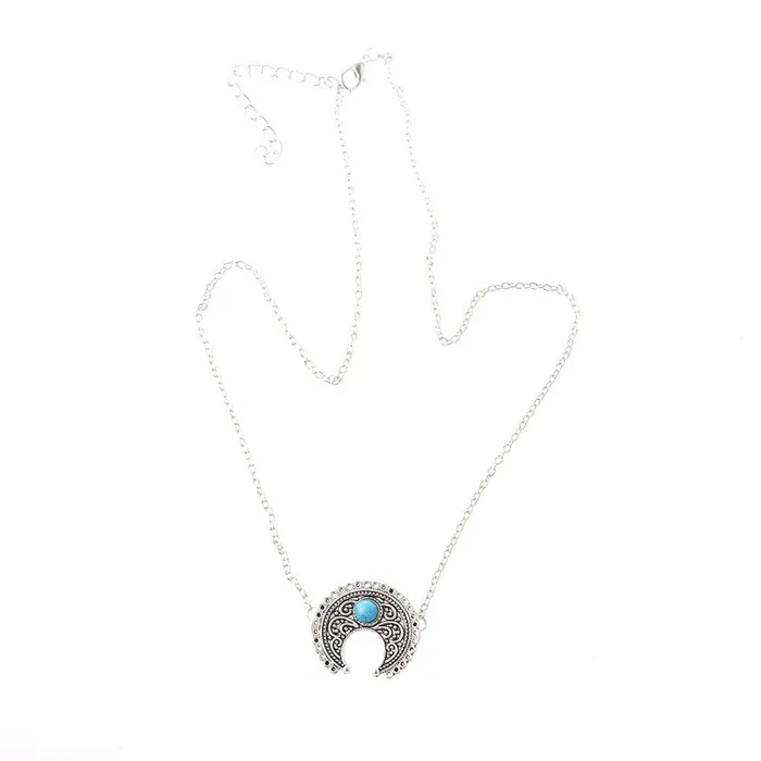 Necklaces sparklingselections Boho Silver Turquoise Hippie Bohemian Ethnic Moon Pendant Necklace Necklaces sparklingselections Boho Silver Turquoise Hippie Bohemian Ethnic Moon Pendant Necklace