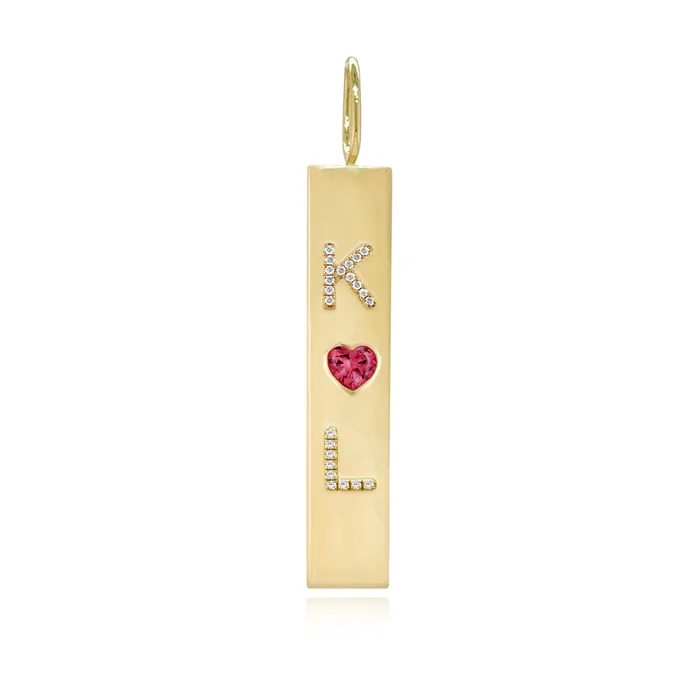 Personalized Plate Charm with Gemstones Alev Collection Charm Necklaces