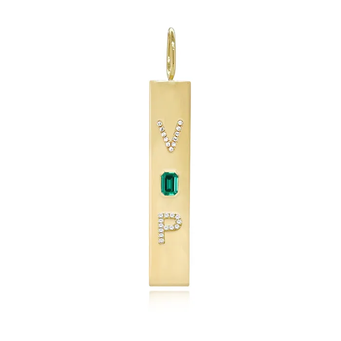 Personalized Plate Charm with Gemstones Alev Collection Charm Necklaces