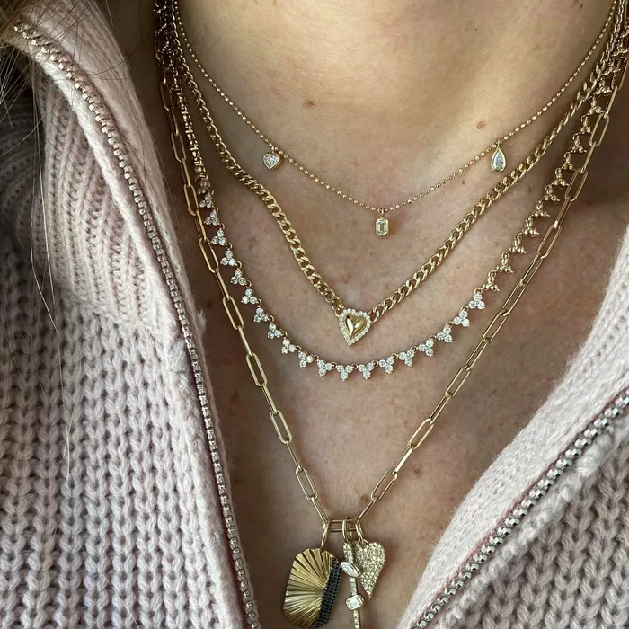 Puffy Heart with Pave Outline Cuban Necklace Alev Collection Necklaces