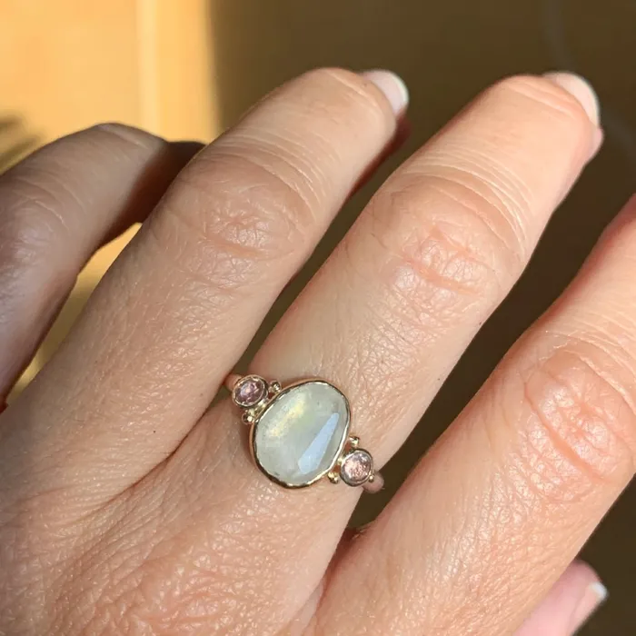 Rings Emily Amey Jewelry Cloud Sapphire with Sunstones ring in 14k gold and sterling silver