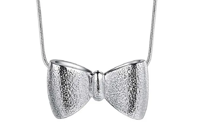 Silver Cute Bowknot Pendant Necklace sparklingselections Necklaces