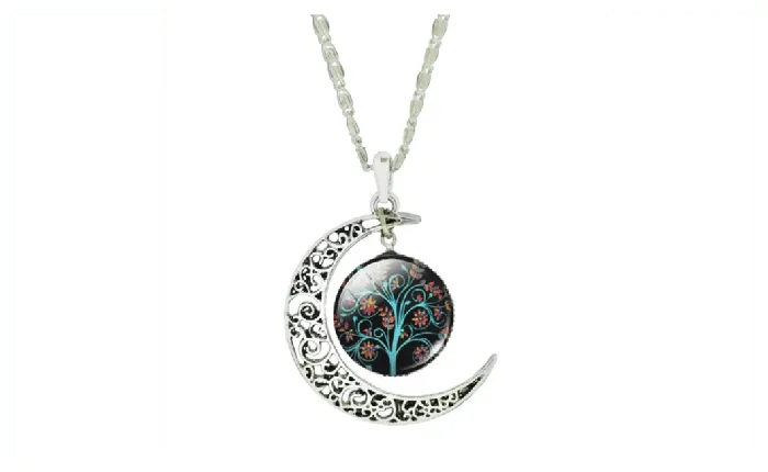 Sparkling Selections Necklaces Life Tree Art Picture Glass Cabochon Silver Plated Moon Pendant Necklace Sparkling Selections Necklaces Life Tree Art Picture Glass Cabochon Silver Plated Moon Pendant Necklace