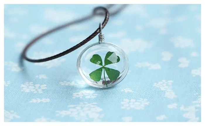 sparklingselections Necklaces Fashion Crystal Glass Ball Clover Dried flow Long Strip Leather Chain Necklace for Women sparklingselections Necklaces Fashion Crystal Glass Ball Clover Dried flow Long Strip Leather Chain Necklace for Women