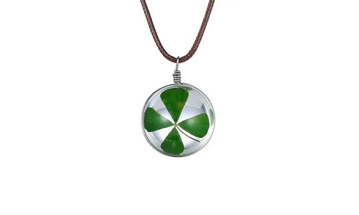 sparklingselections Necklaces Fashion Crystal Glass Ball Clover Dried flow Long Strip Leather Chain Necklace for Women