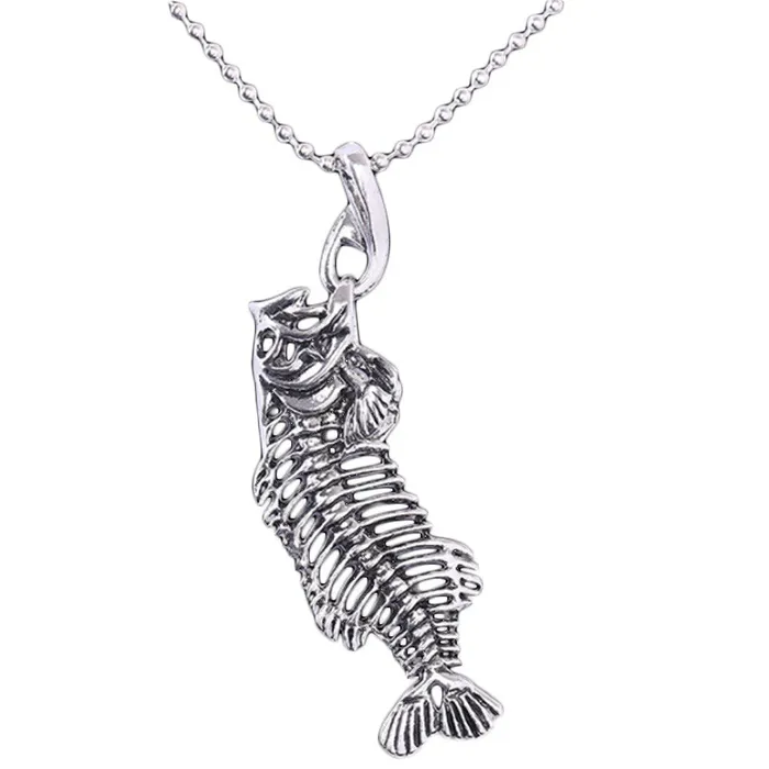 sparklingselections Necklaces Punk Cool Metal fishbone Figaro Chain Long Pendant Necklace for Men sparklingselections Necklaces Punk Cool Metal fishbone Figaro Chain Long Pendant Necklace for Men