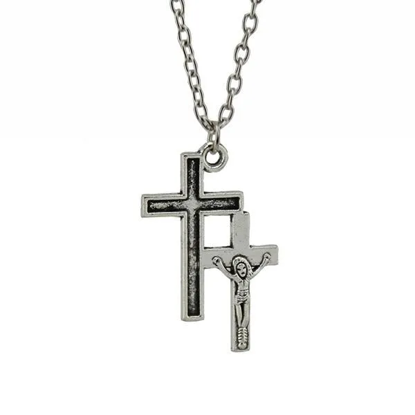 sparklingselections Necklaces Silver 2 Cross Pendant 18 Short Necklace