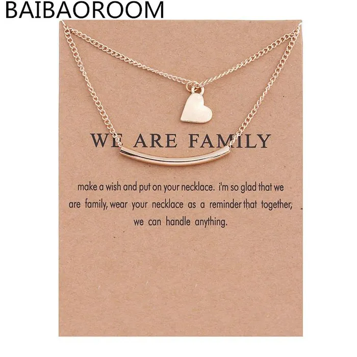 sparklingselections new Golden Plated We Are Family Love Double Layer Pendant Necklace Necklaces sparklingselections new Golden Plated We Are Family Love Double Layer Pendant Necklace Necklaces
